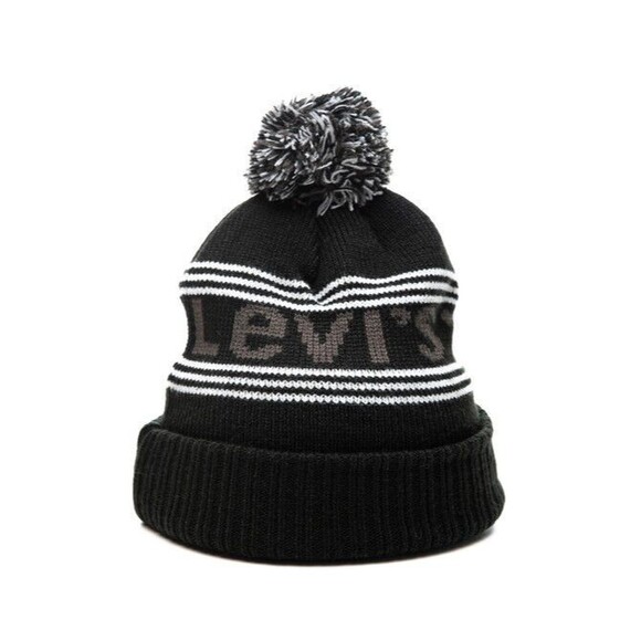 LEVI'S Kids' Boys Stacks Pompom Beanie Hat In Black NWT - Picture 1 of 4